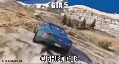 Blue Car Driving Down Hill In Video Game GIF