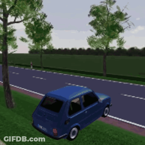 Blue Car Driving On Road With Trees GIF