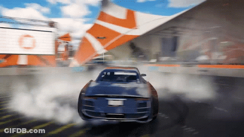 Blue Car Driving Past Sign Saying O GIF