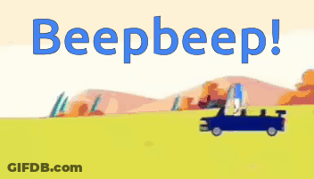Blue Car Driving Through Grassy Field Beep Beep GIF