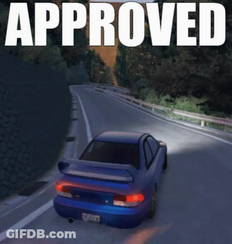 Blue Car Driving With Approved Sign GIF