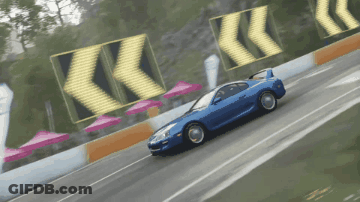 Blue Car Driving With Arrows Pointing Right GIF