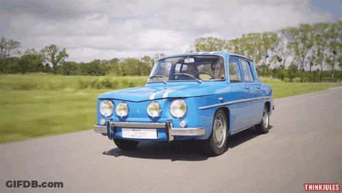 Blue Car Driving With Thinkiules Logo GIF