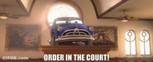 Blue Car On Mantle Saying Order In The Court GIF