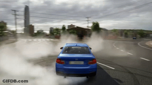 Blue Car With BMW License Plate GIF