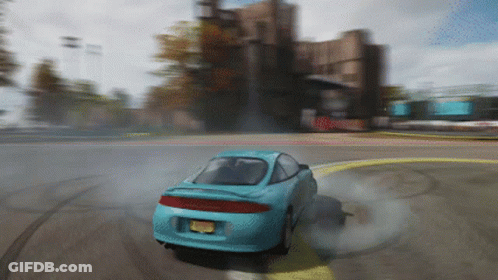 Blue Car With New York License Plate Driving Circle GIF