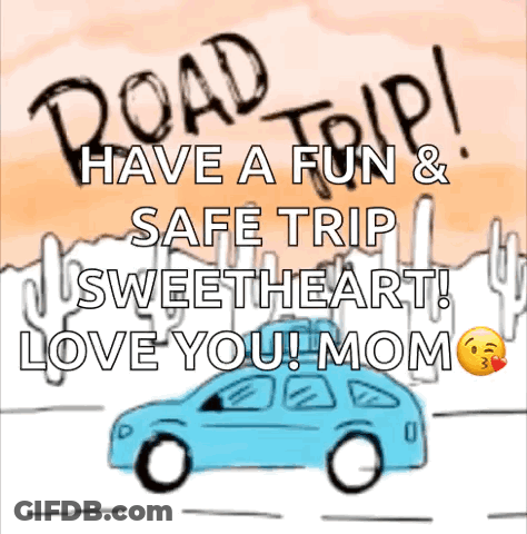 Blue Car With Road Trip Love GIF