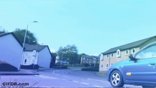 Blue Car With Yellow Sticker GIF