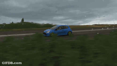 Blue Car With Yellow Wheels Driving GIF