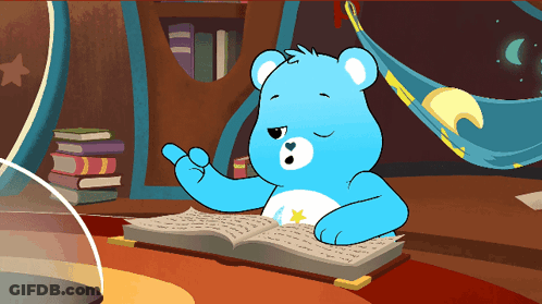 Blue Care Bear Reading Book With Star GIF