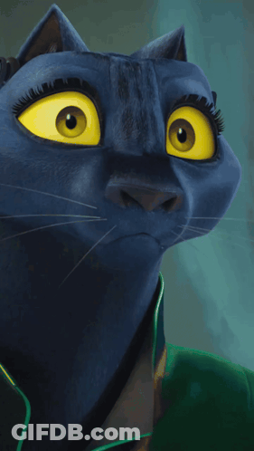 Blue Cartoon Cat Yellow Eyes Green Jacket GIF