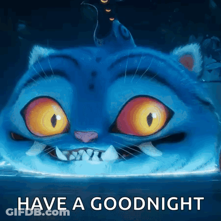 Blue Cartoon Cat Yellow Eyes Have A Goodnight GIF