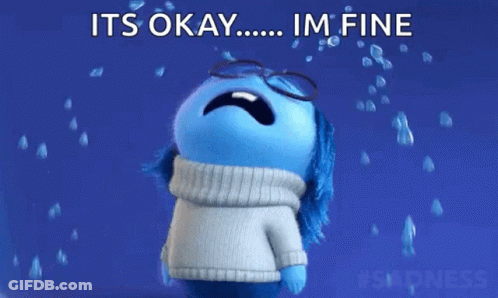 Blue Cartoon Character Crying Saying It's Okay Im Fine GIF