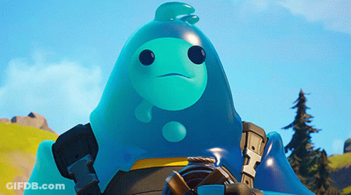 Blue Cartoon Character Holding Gun And Sword GIF