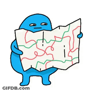 Blue Cartoon Character Holding Map With Maze GIF