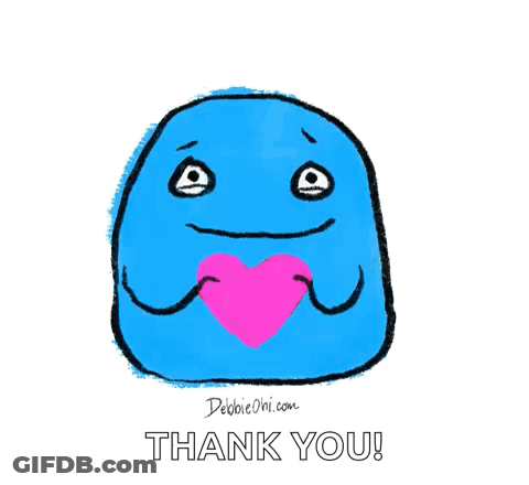 Blue Cartoon Character Holding Pink Heart Thank You GIF
