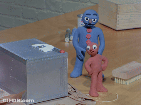 Blue Cartoon Character Holding Red Cartoon Character GIF
