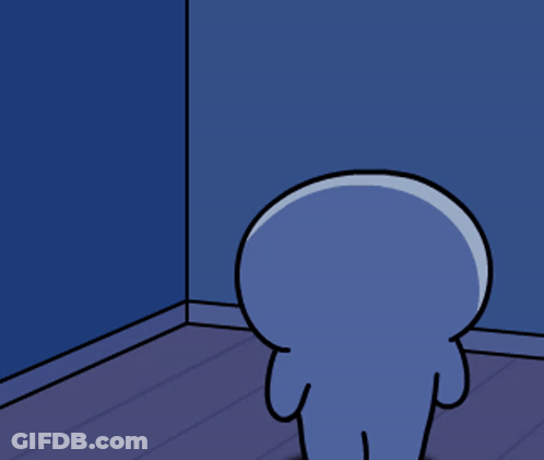 Blue Cartoon Character In Corner GIF