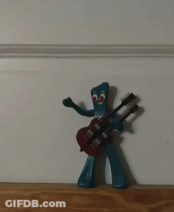 Blue Cartoon Character Playing Double Neck Guitar GIF