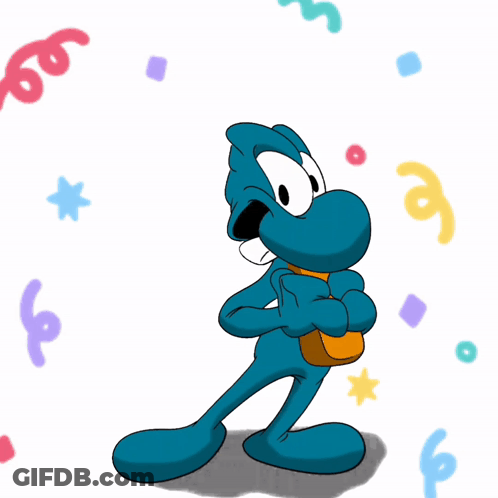 Blue Cartoon Character Saying Happy Birthday GIF