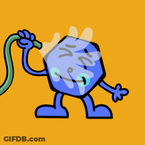 Blue Cartoon Character Spraying Water With Green Hose GIF