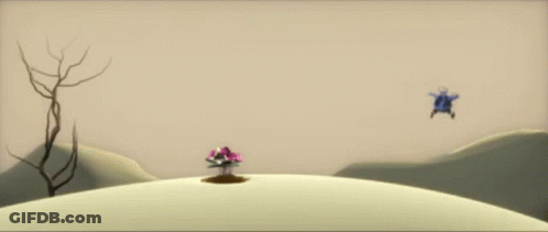 Blue Cartoon Character Standing Near Flowers GIF