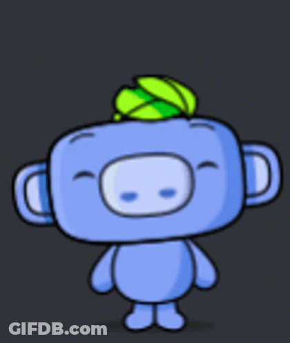 Blue Cartoon Character With Green Leaf On Head GIF