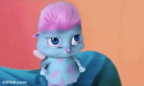 Blue Cartoon Character With Pink Hair Sitting GIF