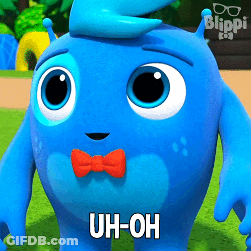Blue Cartoon Character With Red Bow Tie Uh-Oh GIF