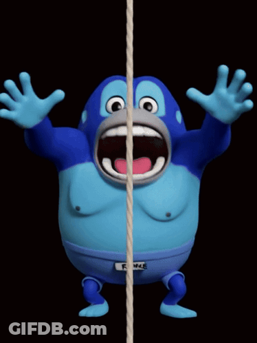 Blue Cartoon Character With Rope GIF
