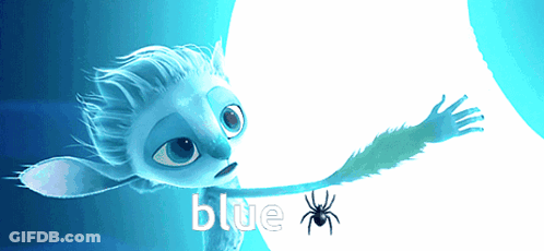Blue Cartoon Character With Spider Saying Blue GIF