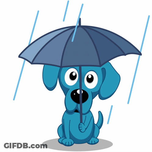 Blue Cartoon Dog Holding Umbrella GIF