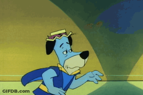 Blue Cartoon Dog Wearing Cape And Crown GIF