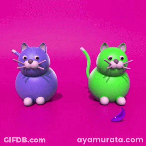 Blue Cat And Green Cat On Pink Background Ayamarata.com GIF