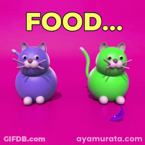 Blue Cat And Green Cat Saying Food GIF