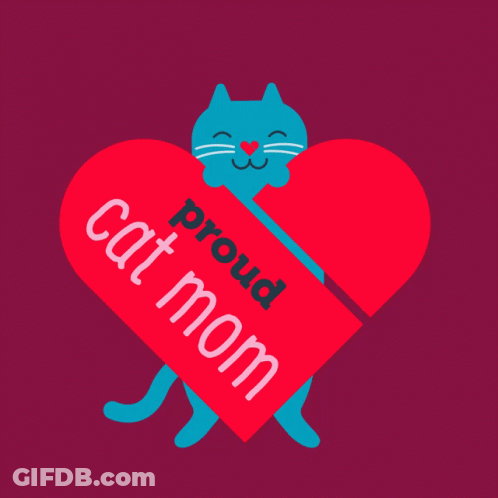 Blue Cat Holding Proud Cat Mom Heart GIF