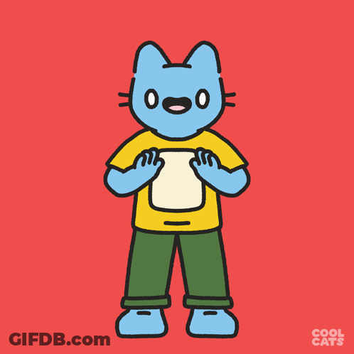 Blue Cat In Yellow Shirt Pointing Up GIF