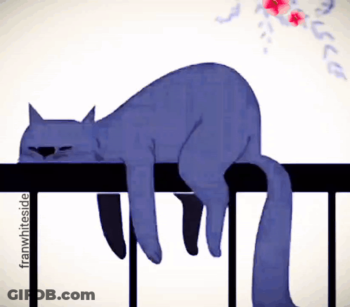 Blue Cat Laying On Railing With Franwhiteside GIF