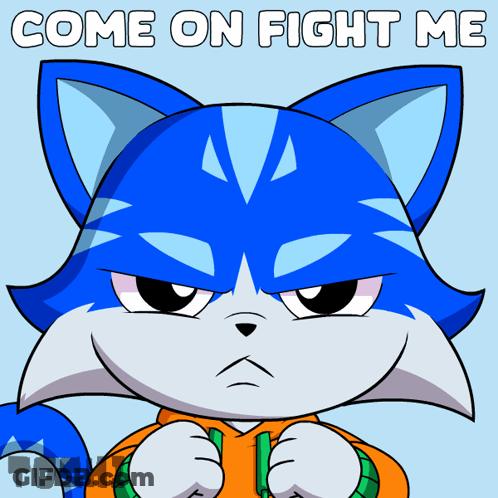 Blue Cat Saying Come On Fight Me GIF
