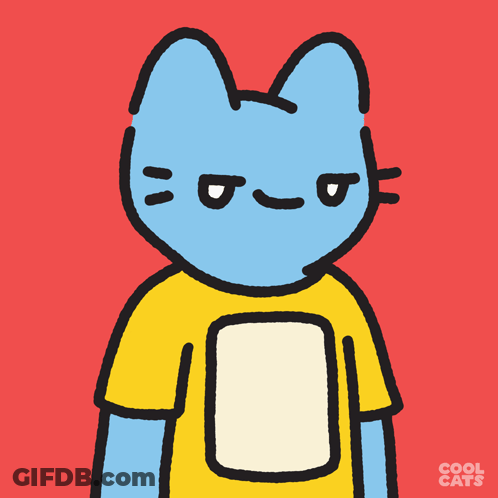 Blue Cat Wearing Yellow Cool Cats Shirt GIF