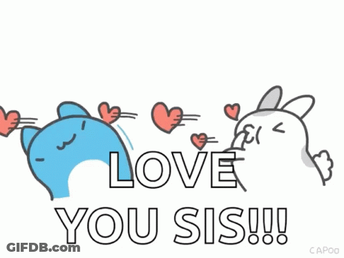 Blue Cat White Rabbit Hearts Love You Sis GIF