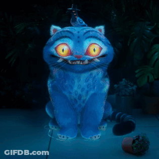 Blue Cat With Bird On Top GIF