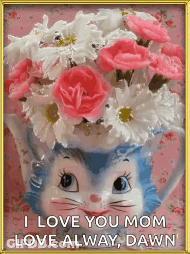 Blue Cat With Flowers On Head GIF