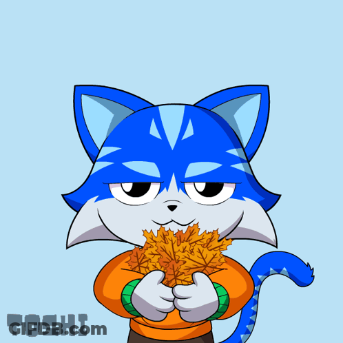 Blue Cat With Leaves On Head Named Toshi GIF