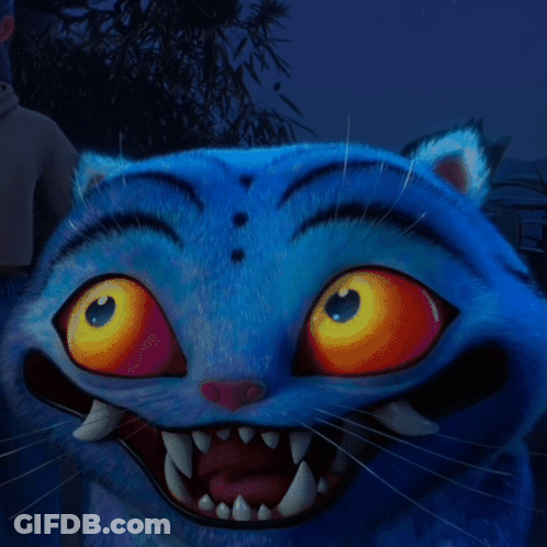 Blue Cat With Orange Eyes And Teeth GIF