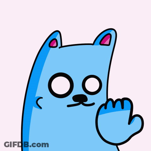 Blue Cat With Pink Ears Waving GIF