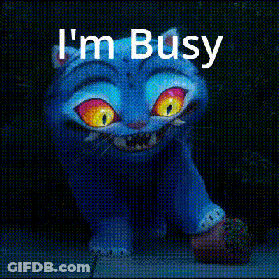Blue Cat With Red Eyes Saying I'm Busy GIF