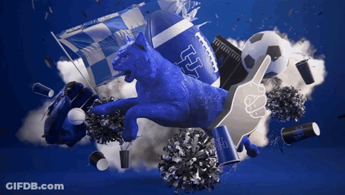 Blue Cheerleader Surrounded By Football And Flag With Letter H GIF