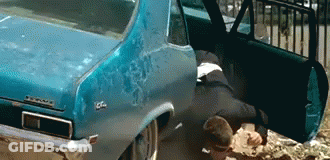 Blue Chevy Nova With Door Open GIF