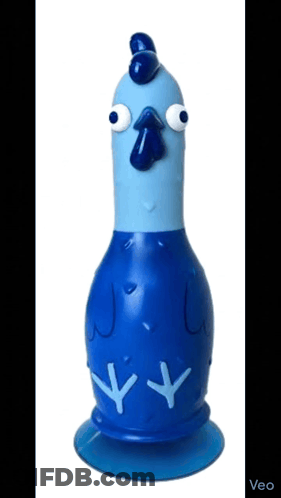 Blue Chicken Statue With White Feet And Blue Beak GIF